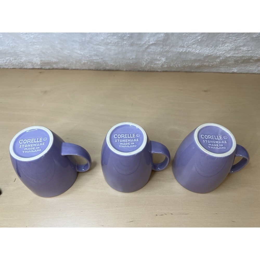 Corelle Stoneware Purple Lavender Coffee Mugs Set of 3 Made in Thailand - Picture 7 of 7